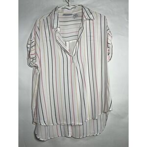 KEREN hart White Striped V-Neck Blouse